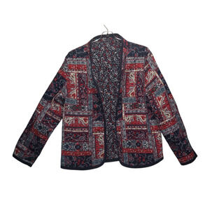 Vintage Reversible Quilted Patchwork Floral Cardigan M/L Handmade Boho Jacket